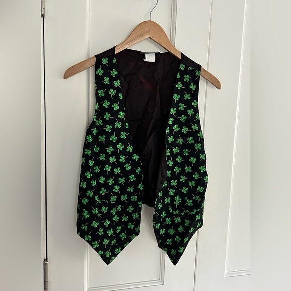 Robyn-Lyn 100 % Cotton Four Clover St. Patricks Green & Black Vest Womens Small - Picture 1 of 4